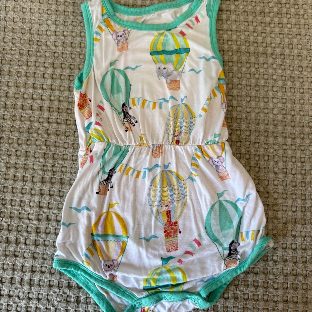 Posh Peanut Mint-Trim Baby Romper with Colorful Print